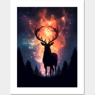 Nature Deer and Galaxy Cosmos Posters and Art